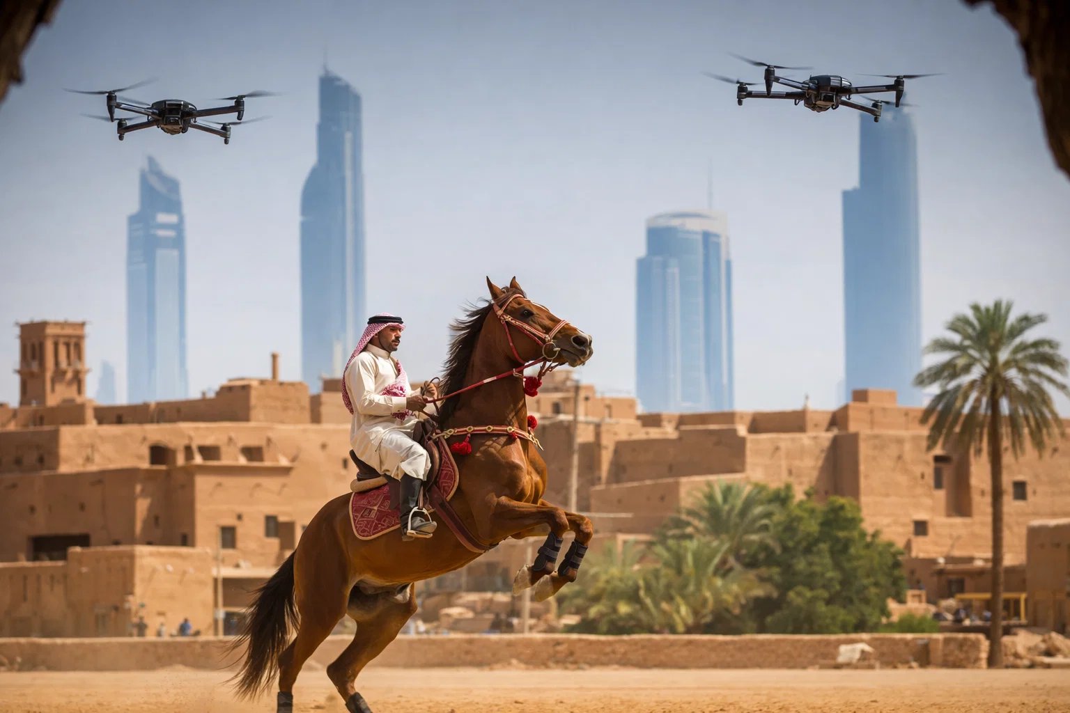 Next-Gen E-Horse Racing — MENA rider with drones